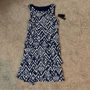 NEW AB Studio Navy and White Patterned Midi Dress Small
